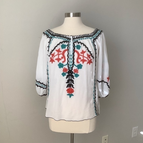 POUPETTE ST BARTH Floral Embroidered 3/4 Sleeve Blouse L‎ - Picture 6 of 16